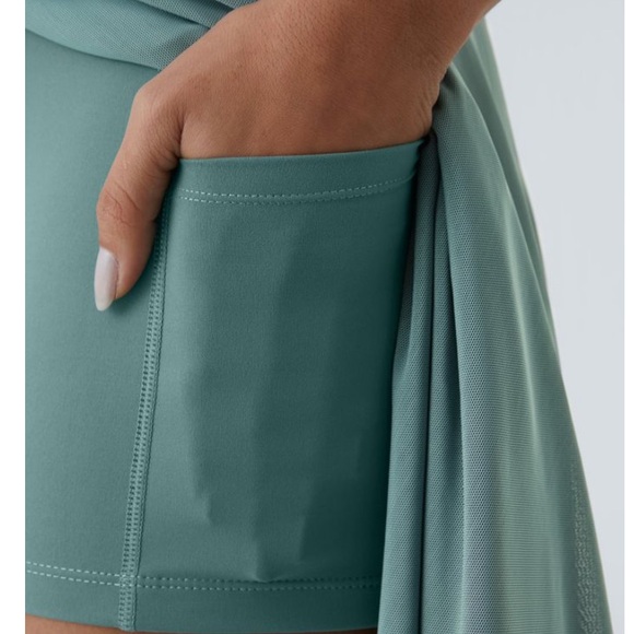 NWT HALARA High Waisted Drawstring Contrast Mesh 2-in-1 Pocket Flowy Midi Flare - Picture 5 of 13